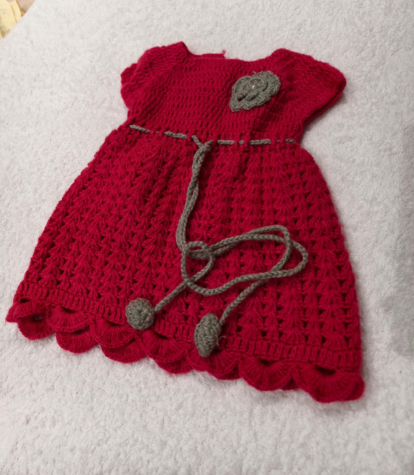 thrifted red knit flare handmade dress for baby girl
