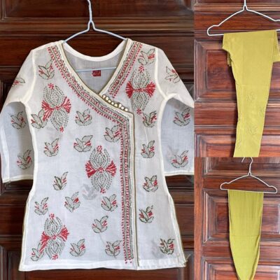 Pure cotton chikankari lucknowi suit set for girls