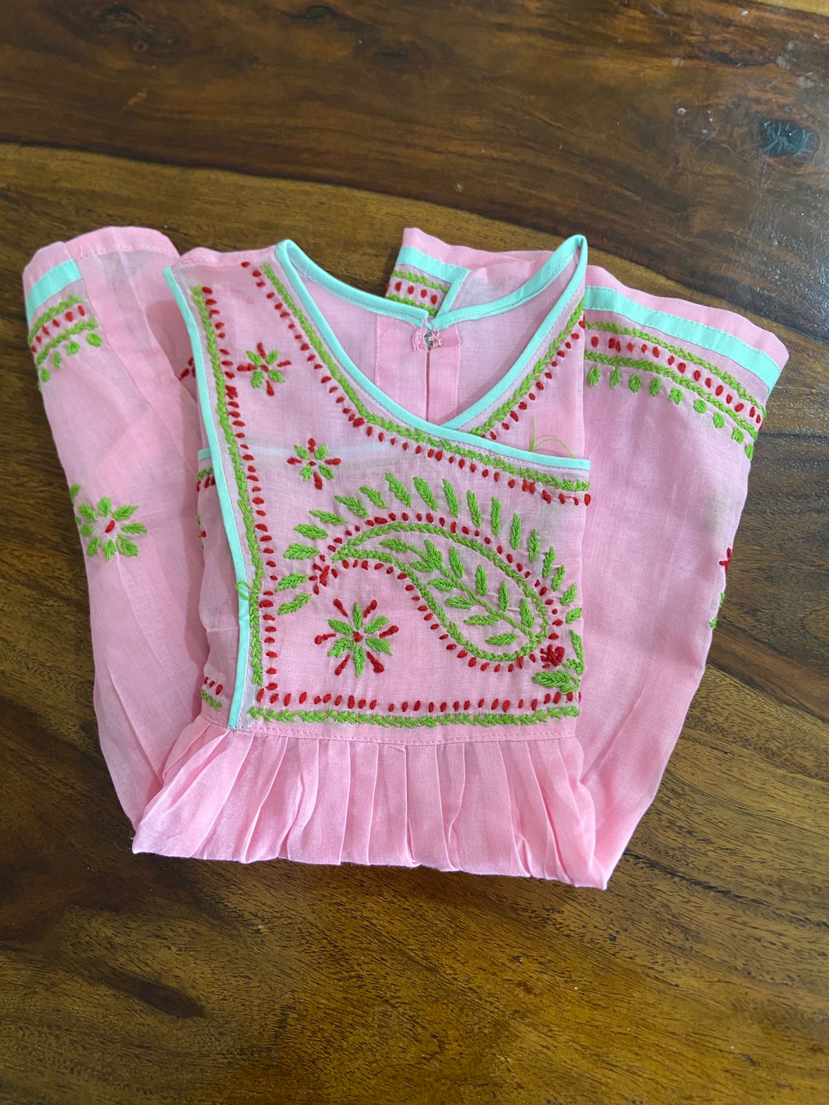 Pink girls dress with Lucknowi embroidery