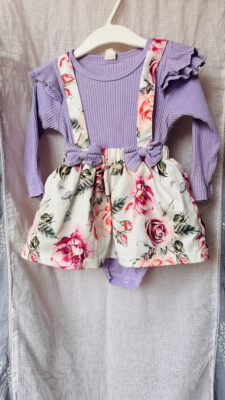 NEW Hopscotch girls purple floral onesie with headband (6-12 months)