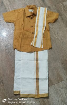 Like New Ramraj Littles cotton shirt and dhoti (0-2 years) for Onam