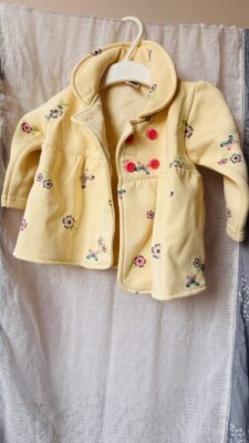 NEW Off white and pink button front fleece frock jacket for girls (3-18 months)