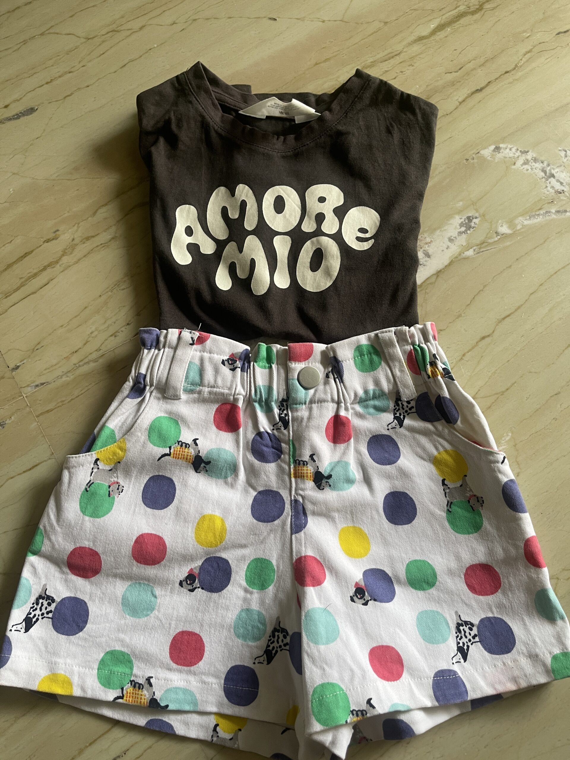 Preloved black tshirt & polka shorts set (1.5-3.5 years)