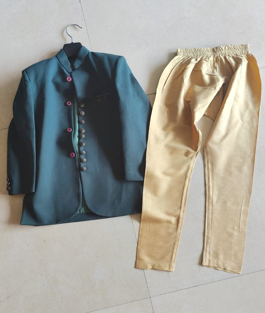 Preloved Like New Wedding wear formal bottle green jacket and pajama for boys (3-5 years)