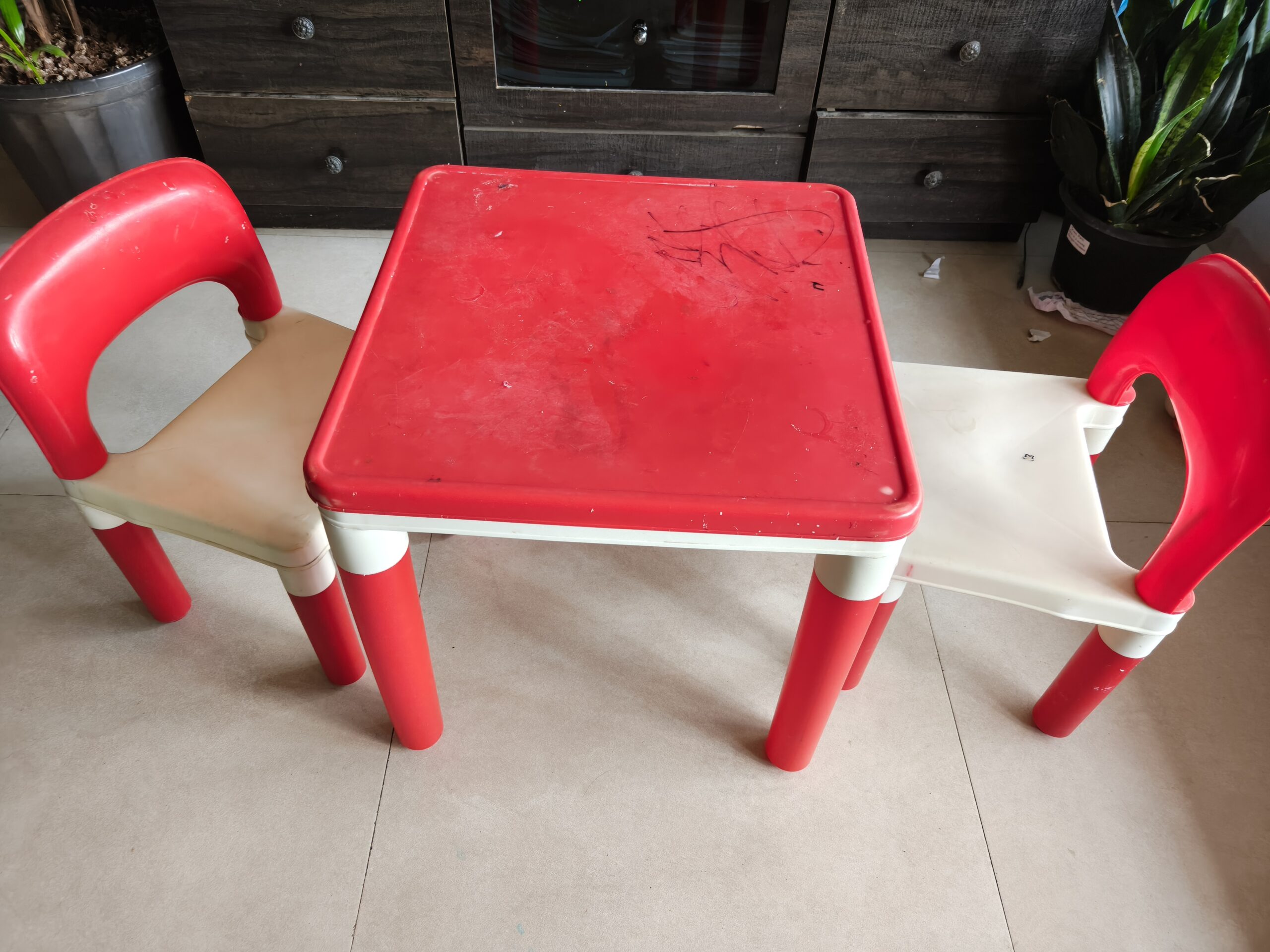 Budget-friendly preloved lego chairs and table for kids