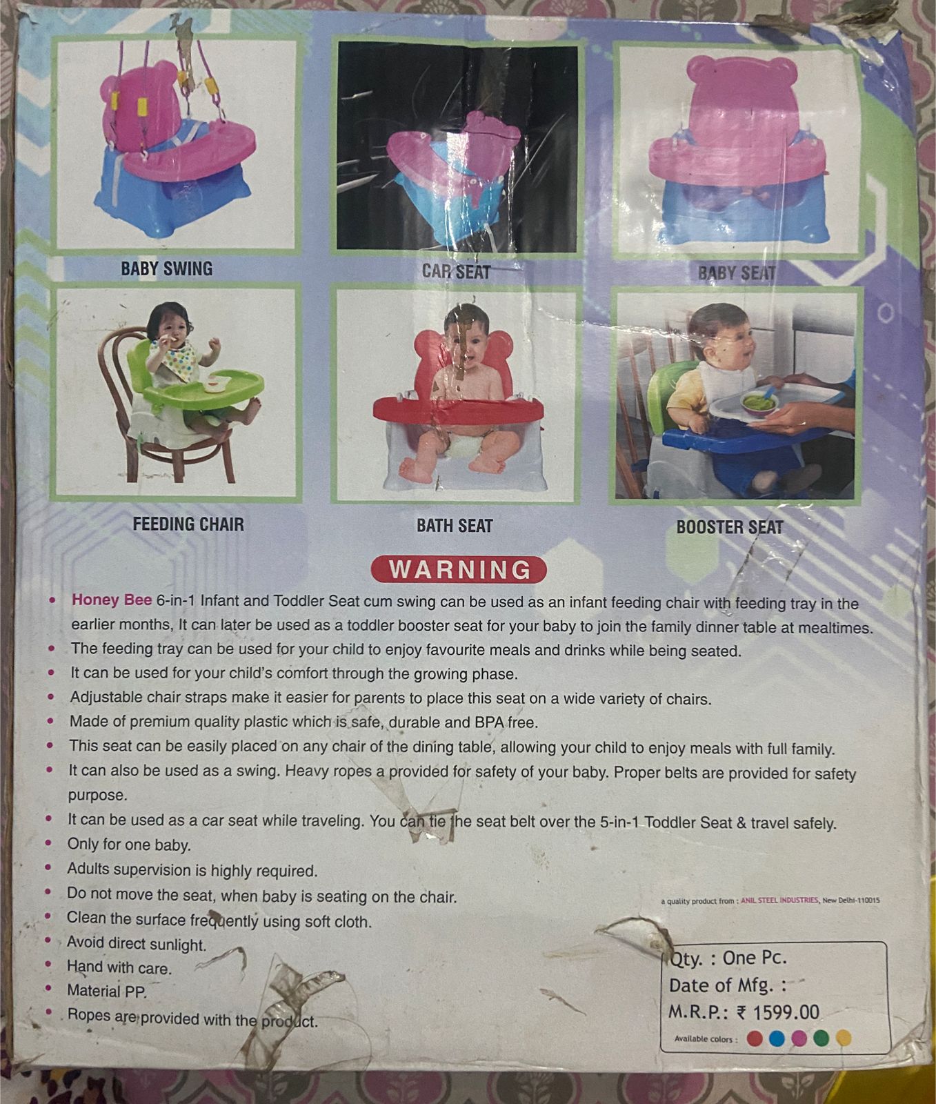 Secondhand multi-use baby booster seat and swing